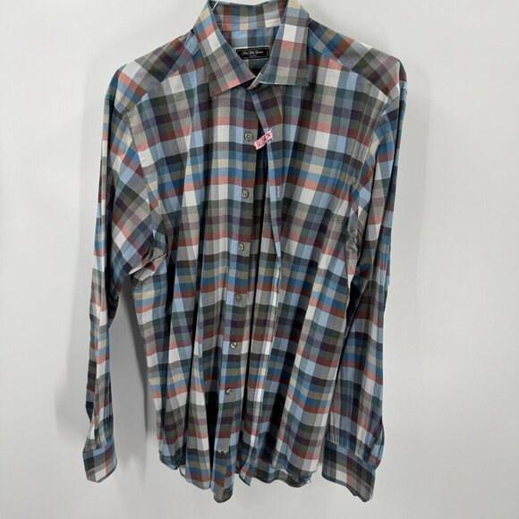 Saks Fifth Avenue New York Two Shirt Lot Mens XL Linen Solid & Plaid Long-Sleeve - Picture 5 of 8